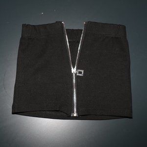 Black Tube Top with Silver Zipper Detail on Front